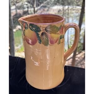 Nicola Fasano Ceramic Gold Pitcher with Fruit Trim 8" Made In Italy